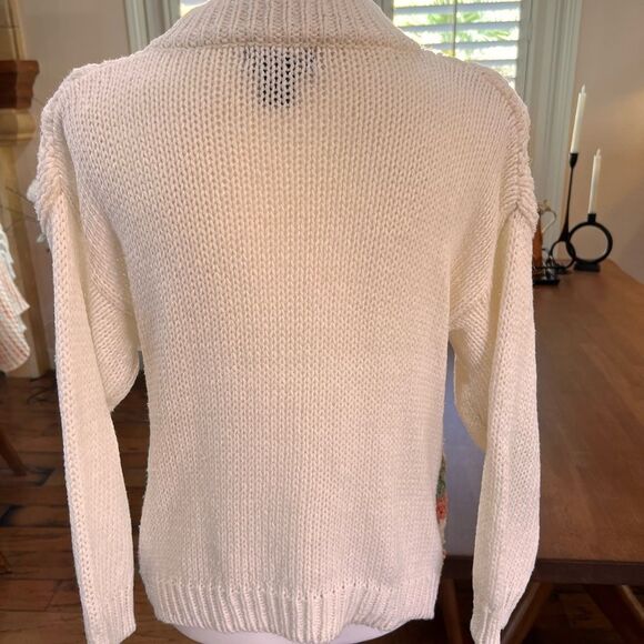 Vintage 90’s Y2K Hand Knit Cream Pink & Green Cabincore Cottagecore Sweater Sz M - Picture 3 of 7